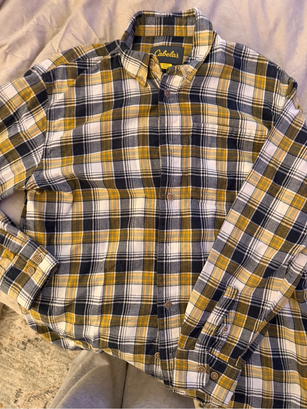 Cabela's Yellow, Navy & White Plaid Button-Down Shirt